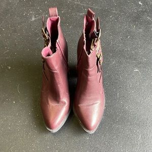 Burgundy vegan leather booties
